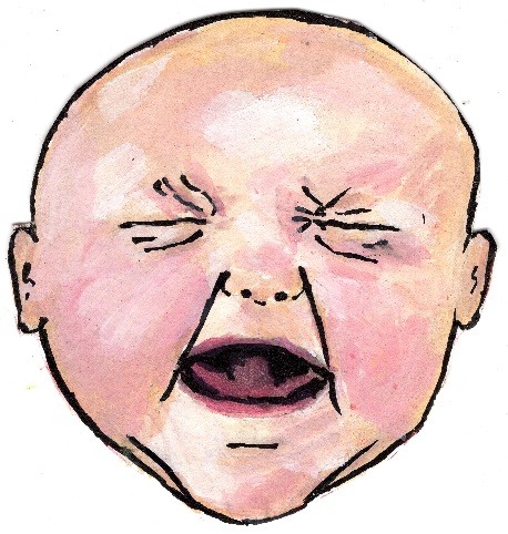 An illustration of the head of a crying baby.