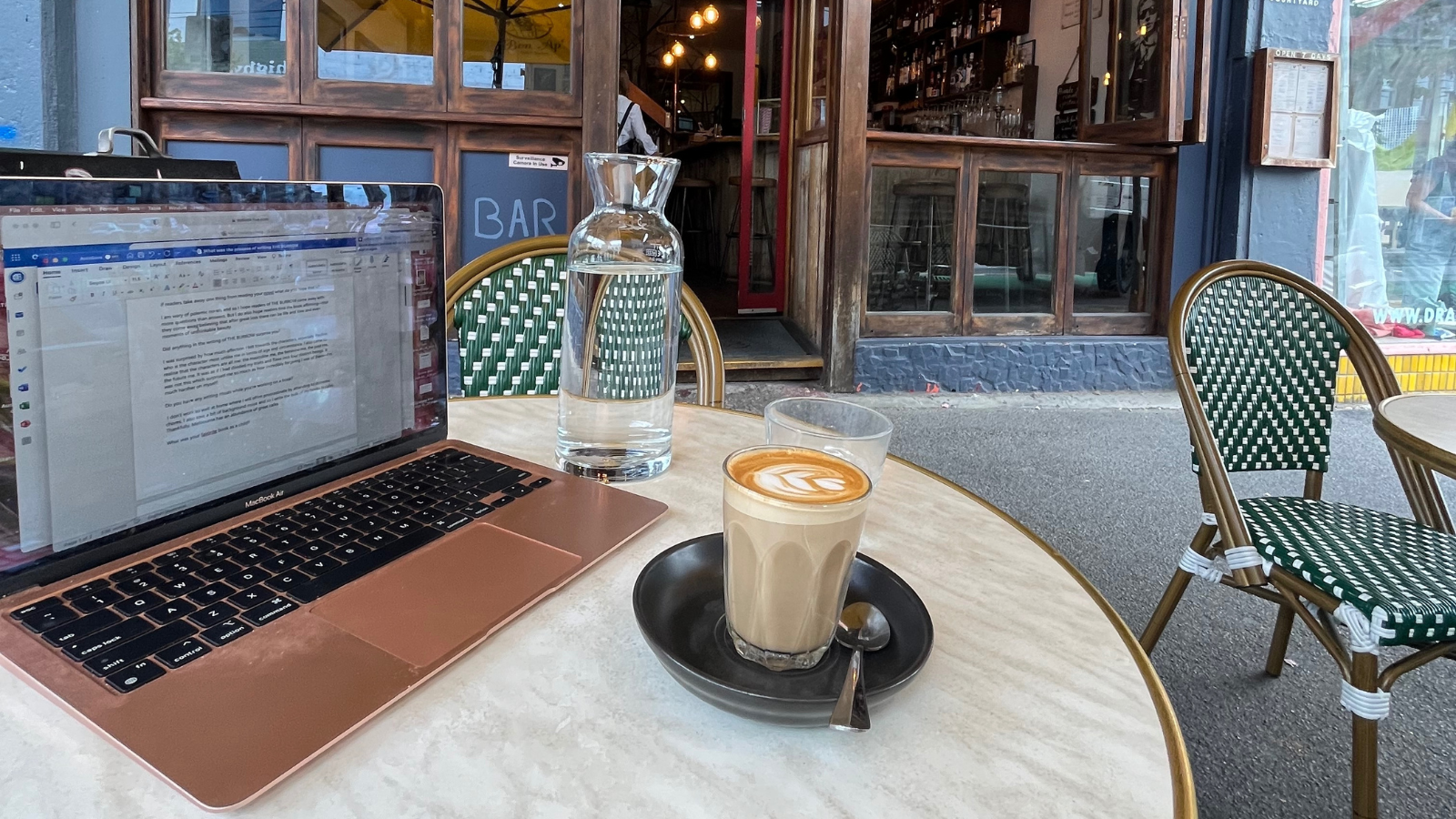 Laptop at cafe.